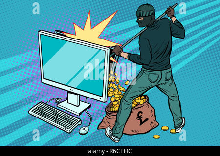 Hacker vole de l'argent en ligne livre d'ordinateur Banque D'Images