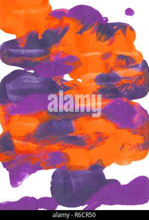 Peinture acrylique orange et violet dans les frottis abstrait Banque D'Images