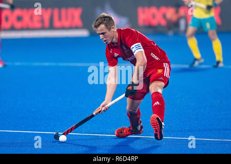 BHUBANESWAR, 04-12-2018 d'Odisha, Coupe du monde de hockey 2018 Bhubaneswar. Lieu : Stade de Kalinga. Ian Sloan au cours de la partie l'Angleterre contre l'Australie. Banque D'Images