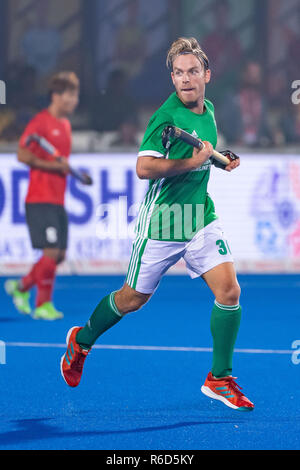 BHUBANESWAR, 04-12-2018 d'Odisha, Coupe du monde de hockey 2018 Bhubaneswar. Lieu : Stade de Kalinga. Stuart Loughrey, au cours de la partie l'Irlande contre la Chine. Banque D'Images