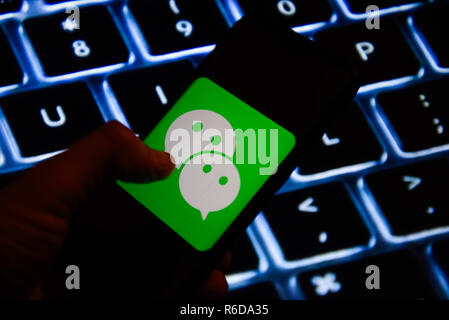 Cracovie, Pologne. 5 déc, 2018. Logo Wechat est vu sur un téléphone mobile Android. Credit : Omar Marques/SOPA Images/ZUMA/Alamy Fil Live News Banque D'Images