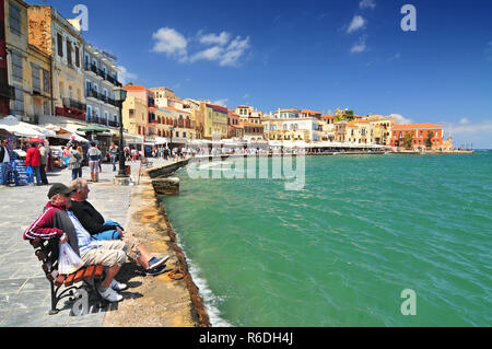 Vieux Port Vénitien, Chania, Chania, Crète, Grèce Province Banque D'Images