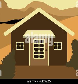 Maison en bois, maison écologique, maison sur la nature - vector Illustration de Vecteur