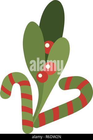 Vector dépouillé Candy Cane. Illustration de Holly. Décoration de Noël. Les fruits rouges. L'icône de Noël. Illustration de Vecteur