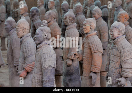 L'Armée de terre cuite ou de la terre cuite des soldats et des chevaux enterrés dans les fosses à côté du tombeau de Qin Shi Huang, Xi'an, Chine Banque D'Images