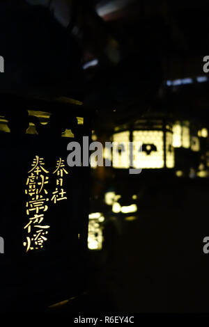 Éclairage lanternes dans le noir, Sanctuaire Kasuga-Taisha, Nara, Japon Banque D'Images