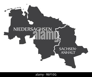 Basse-saxe - Sachsen-anhalt états fédéraux carte de l'Allemagne avec des titres noir Illustration de Vecteur