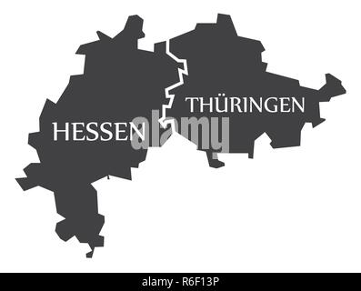 Hesse - Thuringe états fédéraux carte de l'Allemagne avec des titres noir Illustration de Vecteur