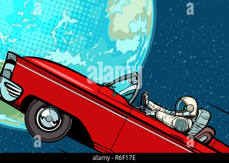 Astronaute dans une voiture sur la planète Terre Banque D'Images