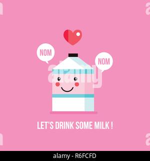 Carton de lait mignon personnage avec smile face Kawaii background Vector illustration Illustration de Vecteur