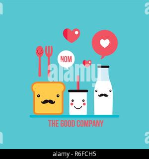 Food Drink personnages de verre bouteille de lait et griller le pain Vector illustration Illustration de Vecteur