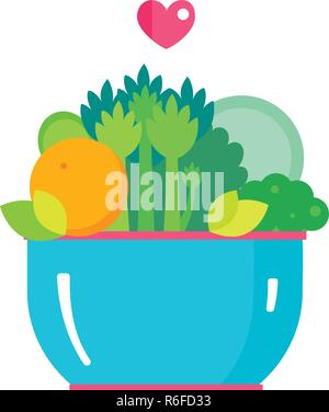 Bol à salade de fruits et légumes biologiques des aliments sains Vector illustration Illustration de Vecteur