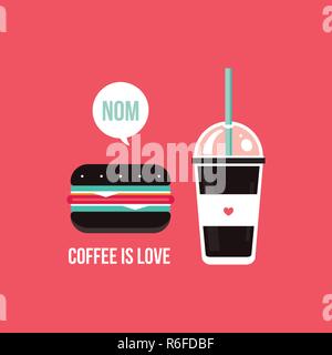 À Emporter, tasse à café et de délicieux hamburger bannière colorée Vector illustration Illustration de Vecteur