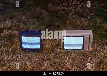 Aucun signal TV dans l'herbe Banque D'Images