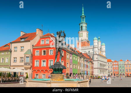 Statue d'Orphée et de Ville sur la place du Vieux Marché, Poznan, Pologne Banque D'Images