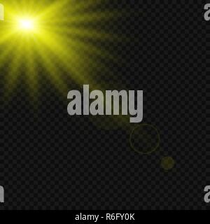 Effet de lumière rougeoyante isolé sur fond transparent. Flash avec des rayons du soleil et des projecteurs. Illustration de Vecteur