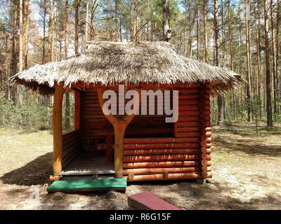 Ancienne hunter's cabin en Ukraine forêt. Banque D'Images
