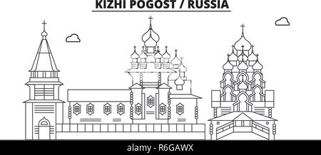 Russie - Kizhi Pogost billet célèbre de la ville, panorama, vecteur. Russie - Kizhi Pogost illustration linéaire Illustration de Vecteur