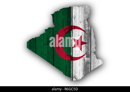 La carte et drapeau de l'Algérie au Weathered Wood Banque D'Images