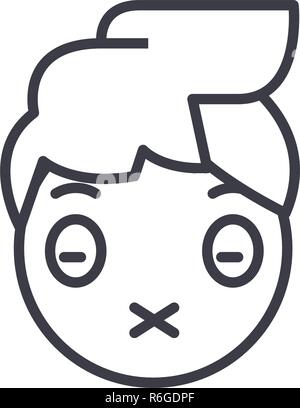 Bouche zippée concept line Emoji vecteur modifiable, concept icône. Bouche zippée concept Emoji illustration émotion linéaire Illustration de Vecteur