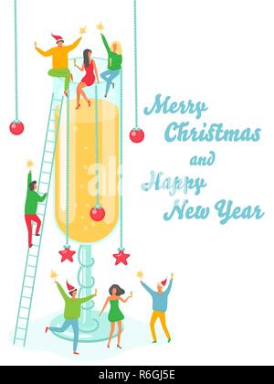Joyeux Noël bonne année Maison de l'illustration. Les gens s'amuser à la fête. L'homme moderne maison de conception pour la saison de Noël. Illustration de Vecteur