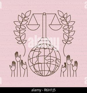 Planète avec balance message des droits de l'homme Illustration de Vecteur