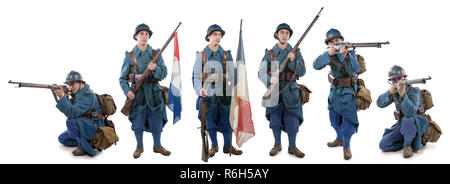 Différentes vues de soldat français 1914 1918 isolé sur fond blanc Banque D'Images