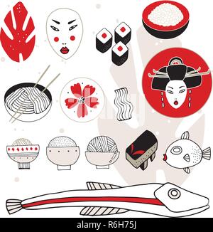 Le Japon et l'Asie à la main design elements collection Vector illustration Illustration de Vecteur