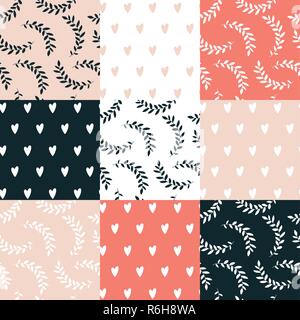 Seamless background pattern set Cute hand drawn design elements Vector illustration Illustration de Vecteur