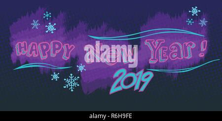 Bonne année 2019 l'arrière-plan. Pop art retro vintage kitsch vector illustration Illustration de Vecteur