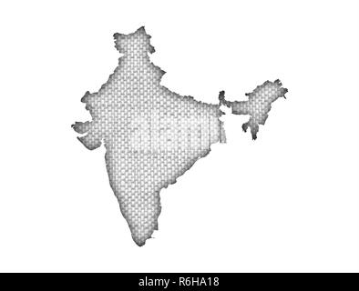 Carte de l'Inde sur le vieux linge de maison Banque D'Images