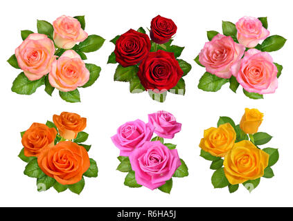 Ensemble de différentes couleurs roses isolé sur fond blanc. Banque D'Images