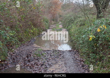 Une piste d'hiver boueux menant à la fin de Binsted village qui est ancré dans le folklore, West Sussex, Angleterre Banque D'Images