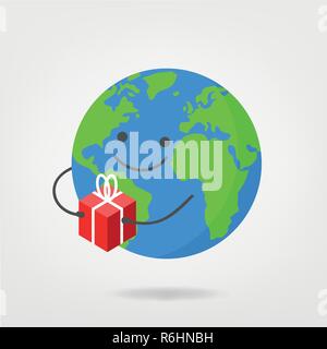 L'expédition dans le monde entier - world illustration holding package / cadeau , free vector graphic Banque D'Images