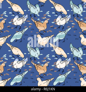 Motif de fond transparent. Les pigeons à la main sur des silhouettes abstraites colorées des formes géométriques. Les oiseaux et les feuilles sur la grille hexagonale. Automne Automne mot Banque D'Images