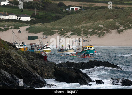 Course d'aviron de Gig, Atkinson, Trophée de l'estuaire Gannel à Newquay Harbor.UK. Banque D'Images