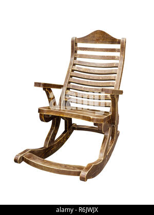 Fauteuil à bascule en bois naturel isolé sur fond blanc Banque D'Images