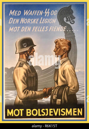 1940 affiches de propagande de la Waffen SS WW2 Norvège : 6 000 à 15 000 hommes dans la légion des volontaires de la Norvège 5e SS Panzer Division SS Wiking 6e Division SS de montagne nord-Skijeger-Bataljon Norge Norske 11e SS Panzergre à lutter contre l'avancement militaire russe Banque D'Images