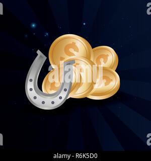 Pièces d'or de l'argent dollar casino horseshoe gamble vector illustration Illustration de Vecteur