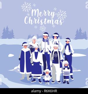 Groupe de famille avec noël paysage d'hiver vêtements en vecteur illustration design Illustration de Vecteur