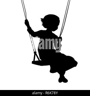 Silhouette fille jouer swing oscillante Banque D'Images