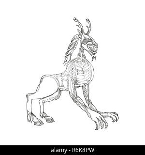 Wendigo Crouching Doodle Art Banque D'Images