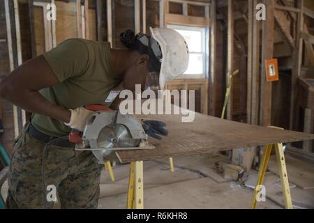 Une aide maritime rénover une maison unifamiliale dans le Queens, N.Y., lors d'un stage bénévole pour Habitat pour l'humanité durant la Fleet Week de New York, le 25 mai 2017. Les marines, les marins et les gardes côtes sont à New York pour interagir avec le public, faire preuve de capacités et enseigner les gens de New York de la mer. Banque D'Images