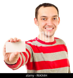 Jeune homme avec feuille de papier vide Banque D'Images