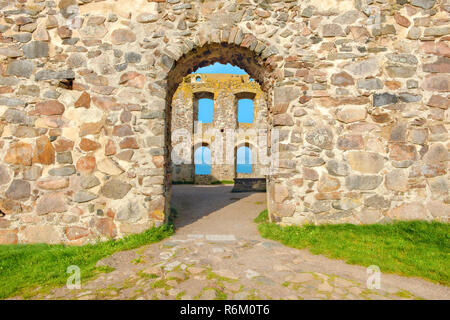Détails architecturaux de Brahehus Castle ruins, près du lac Vattern. La province de Smaland, Suède Banque D'Images