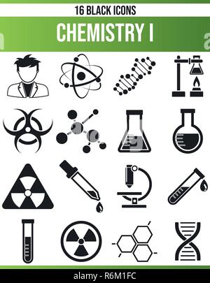 Pictogrammes noir / icônes sur la chimie. Toute la collection est parfaite pour les gens créatifs et concepteurs qui ont besoin sur la chimie dans leurs conceptions graphiques. Illustration de Vecteur