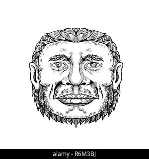 Tête d'homme de Neandertal Art Doodle Banque D'Images