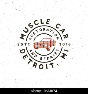 Vintage muscle car garage logo. vector illustration Banque D'Images