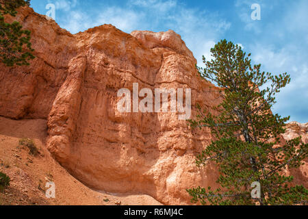 Bryce Canyon National Park, Utah : grande pyramide rock vu du dessous sur la Queens Garden Trail. Banque D'Images