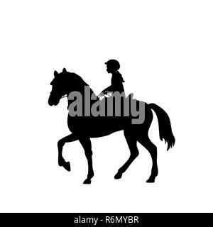 Silhouette fille rider l'equitation Banque D'Images